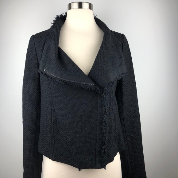 Vince Black Frayed Edge Scuba Moto Jacket S - Picture 3 of 8